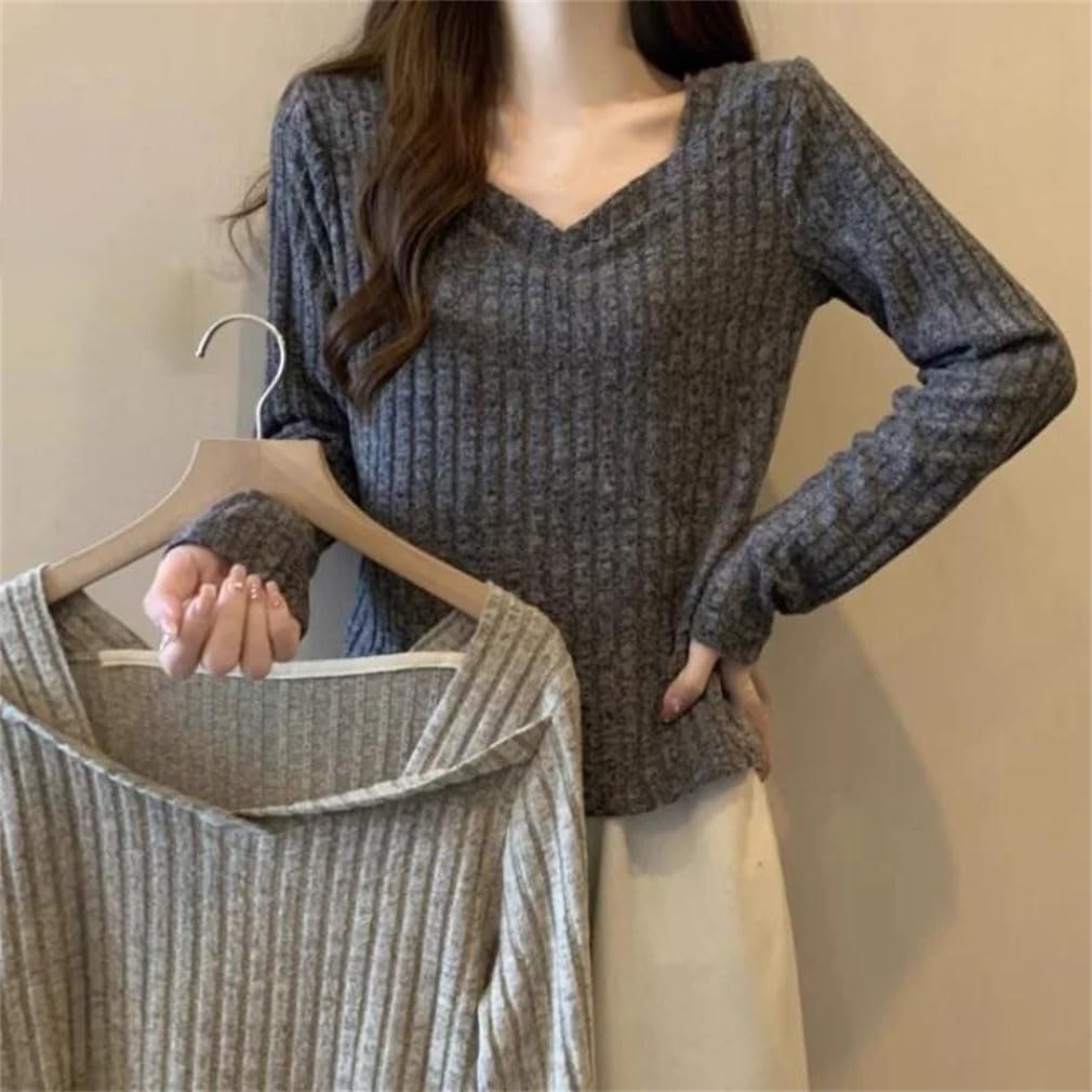 Women's Spliced Fall and Winter Fashion Pullover Solid Color All-Match Casual Long-Sleeved Knitted Top