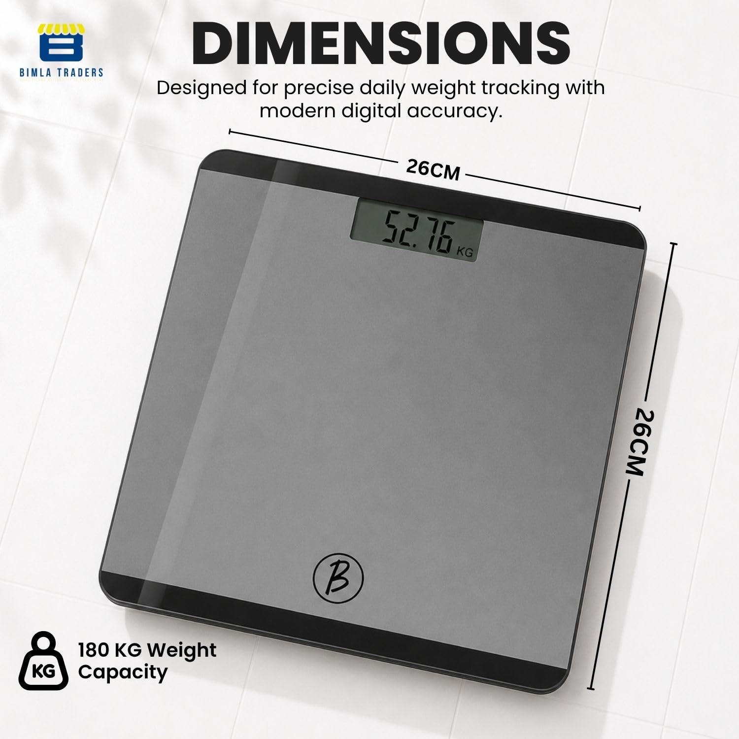 Btag Premium Digital Body Weight Scale | 26Γ26 cm Wide Platform | Clear LCD Display | Anti-Skid Base | 180 kg Capacity Block Design (Black) 1
