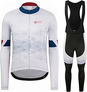 GCRFL Winter Cycling Jersey Sets Thermal Fleece Bike Jersey + Bib Pants, Long Sleeve Cycling Clothing Sets for Man