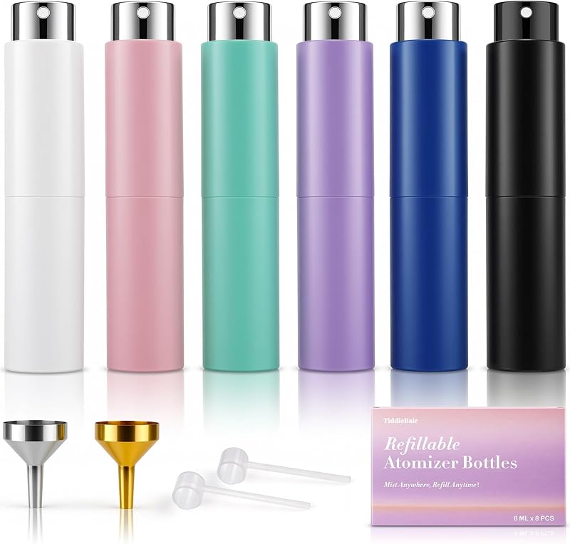 Frascos atomizadores recarregáveis para perfume TiddieBair, 8 mL, pacote com 6