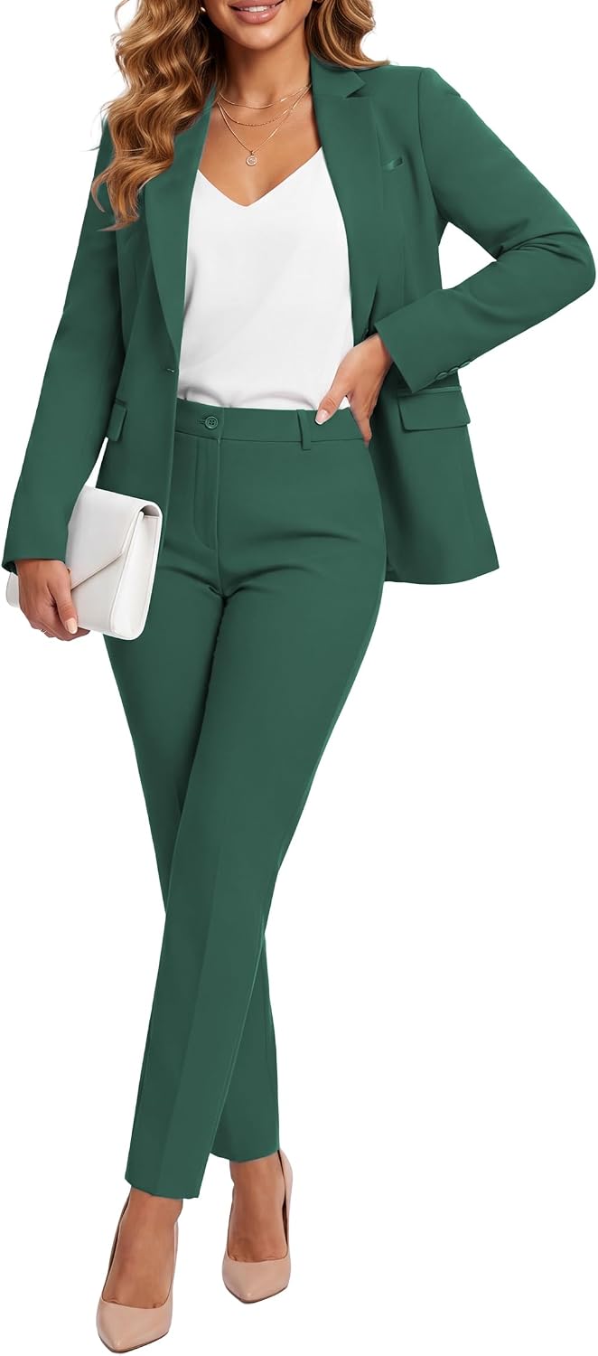 Kelyaa Women's 2 Piece Suit Notched Lapel One Button Slim Fit Business Office Work Tuxedo Blazer Pants Set