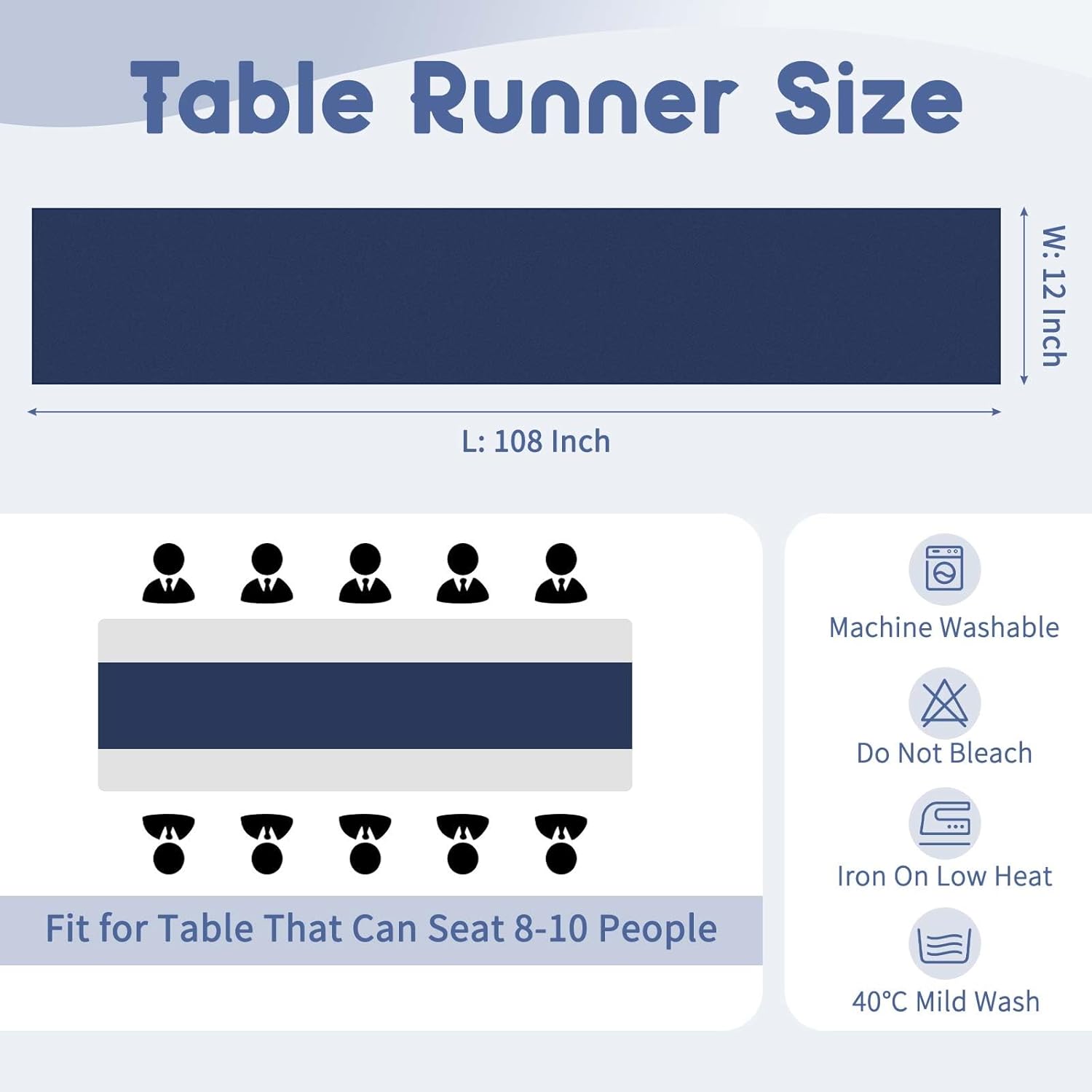 20 Pack Navy Blue Table Runner 12 x 108 Inch Long Premium Polyester Table Runner for Wedding Party Events Decoration, Banquets, Graduations