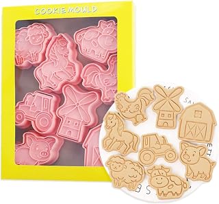 8 Pieces Cute Farm Animal Cookie Press For Baking Chicken Cookie Mould Press Cow Pig Cookie Mould Set Kitchen Tools Plastic Cookie Stamps (Farm)