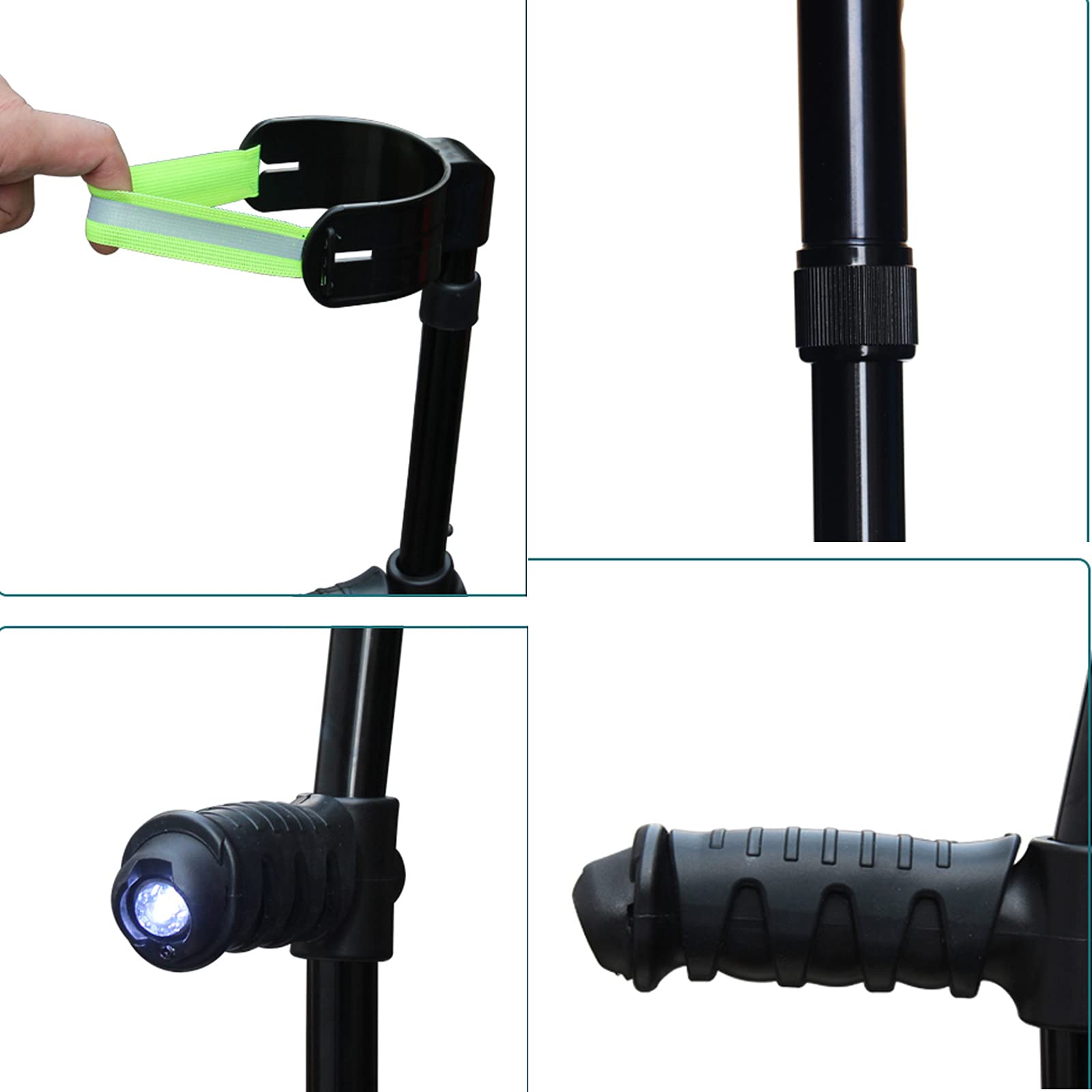 Stampella per avambraccio per adulti, stampella pieghevole con polsino aperto con luci a LED Stampella in alluminio leggera regolabile per adulti e bambini con altezza 150-196 cm