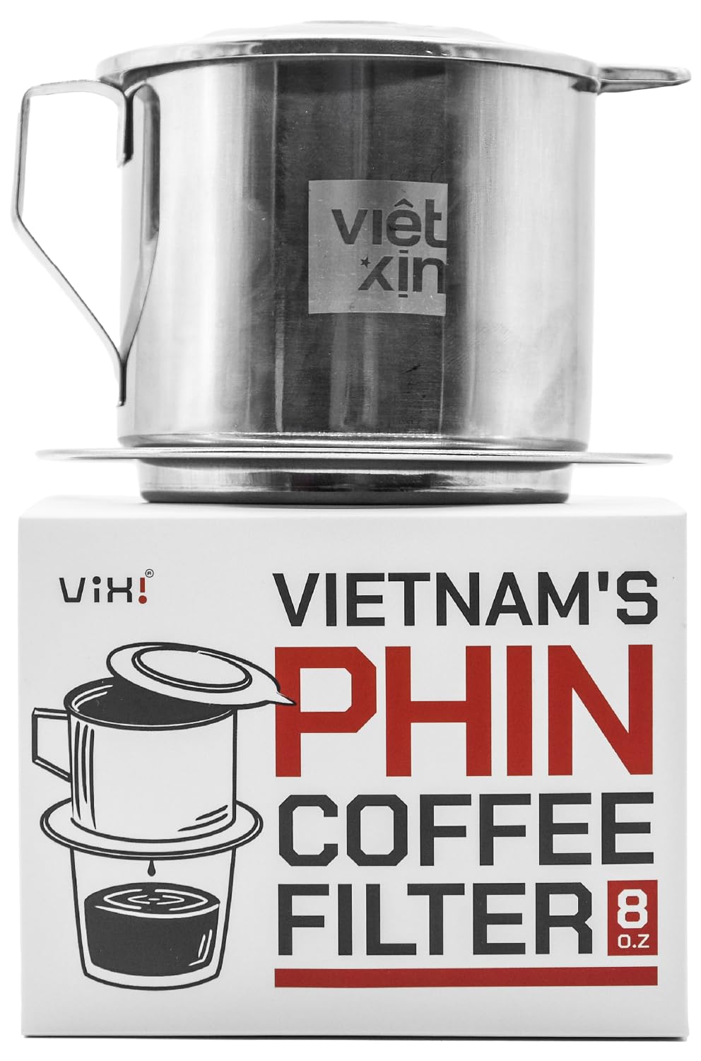 VIXIVietnamese Coffee Filter: 8 oz, Vietnamese Phin Maker, Asian Coffee Dripper, Perfect Cup of Phin Coffee, Stainless Steel, Gravity Insert, Reusable, Suitable for Vietnam Coffee