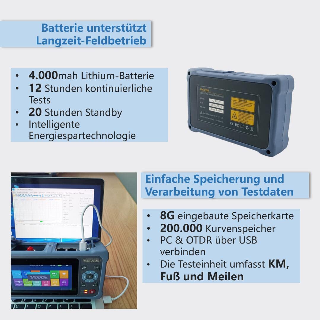 OTDR Messgerät 1310/1550nm 26/24dB 4,3-Zoll-Touchscreen 11-in-1 Single Mode VFL OPM OLS Event Map RJ45 FC/UPC SC ST LC NK4000D