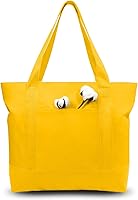 Vista 34 de TOPDesign Paquete de 3 bolsas de lona con bolsillo externo, bolsas de compras reutilizables para comestibles, cierre de cremallera superior, Azul