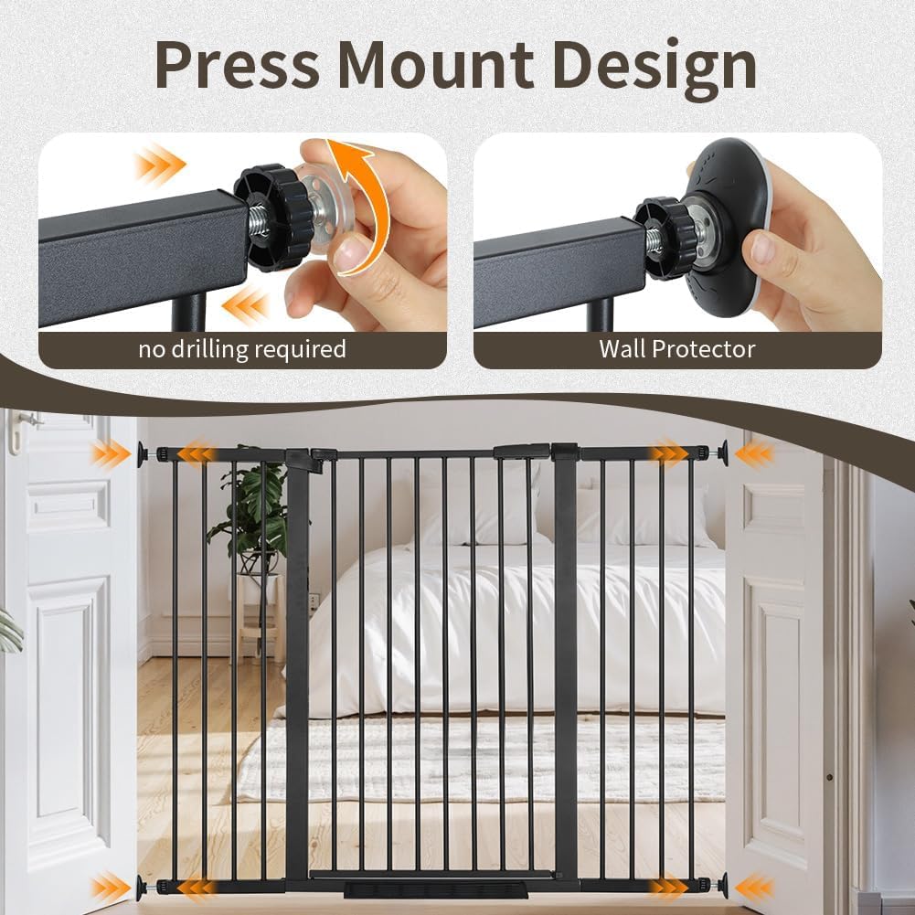 Baby Gate for Stairs, Dog Gate for Doorways, Walk Thru Auto Close Metal Baby Safety Gate for The House, Stairs and Doorways, Child Gate Pressure Mounted, Pet Gate for Dog Indoor (black, 40.94"-54.72")
