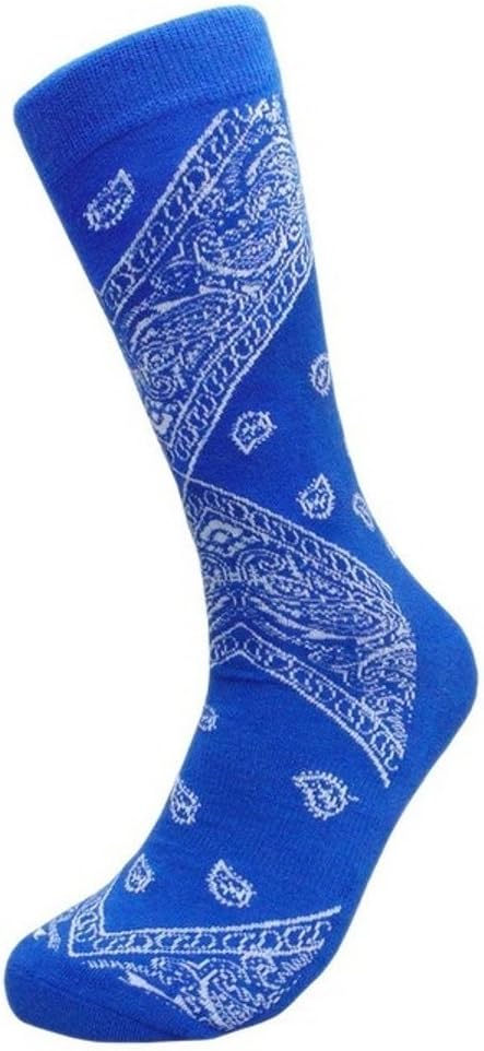 LEAF REPUBLIC Men's Bandana Design Casual Crew Socks (Sock Size:9-13, Many Colors), Royal Blue, One size
