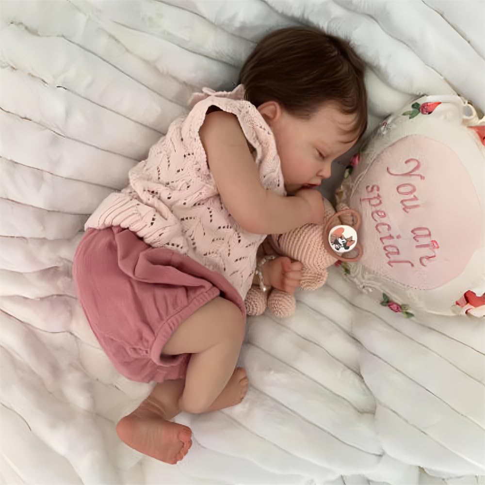 Reborn Muñeca realista para niña, 45,7 cm, hecha a mano, cuerpo de tela suave, parece un bebé real (niña con ojos cerrados)