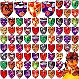 Locmeo 100 Pcs Halloween Dog Bandanas Bulk Pumpkin Black Cat Skull Dog Bandanas Adjustable Pet Bibs Triangle Scarf Halloween Holiday Costume for Small Medium Pet Puppy
