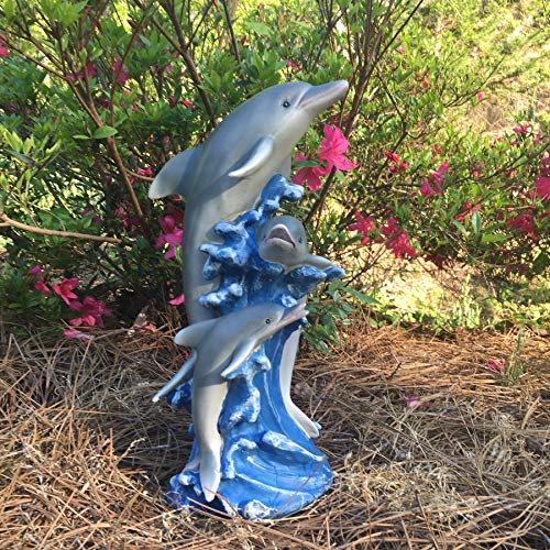 Life's A Beach 13 In. Dolphins Jumping Ocean Waves Nautical Coastal Garden & Pool Statue In Natural Painted Finish #TOP3