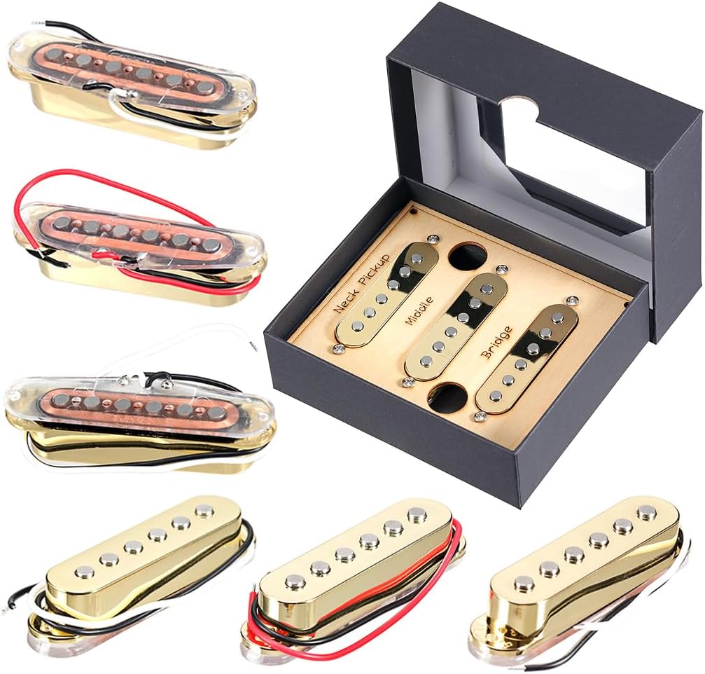 Alnico 5 Guitar Pickup Set Single Coil SSS Pickup Neck/Middle/Bridge Pickups for Stratocaster Electric Guitar Replacement Part Gold (GMB144)