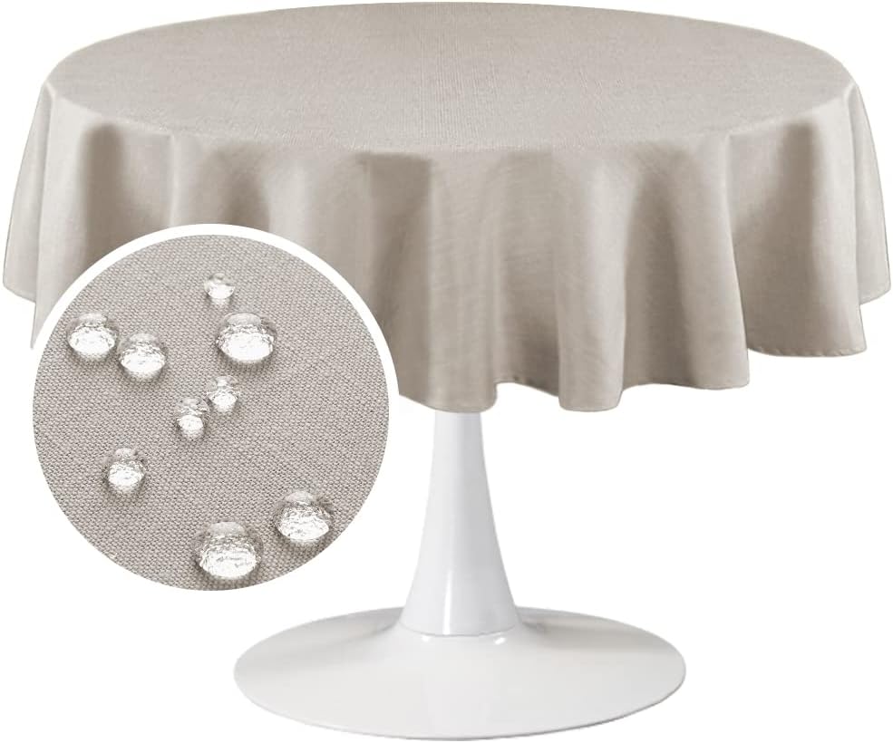 FantasDecor Round Table Cloths Linen Textured Solid Tablecloth 60 x 60 Inch Spill-Proof Waterproof Table Cloth Decorative Fabric Table Cover for Dining Table, Buffet Parties and Camping, Taupe