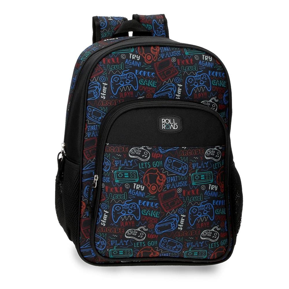 ROLL ROAD Next Level Mochila Escolar Adaptable a Carro Negro 30x40x13 cms Poliéster 15,6L