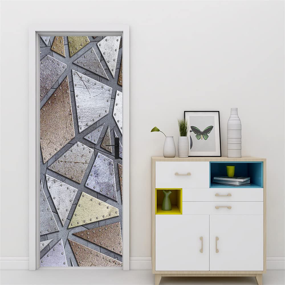 Sticker porte trompe l'oeil 3D triangles 63x205 cm pour decoration murale