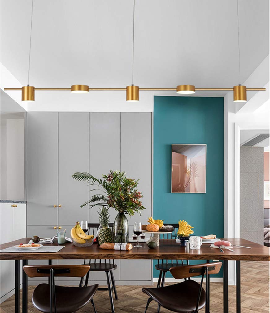 Lámpara de Araña LED Moderna, Accesorio de Iluminación para Isla de Cocina, 3/5 Luces Colgantes Lineales para Mesa de Comedor, Sala de Estar, Barra de Cocina (5 Doradas)