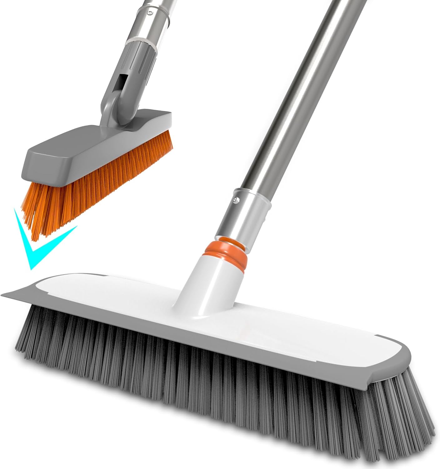 Heavy Duty Floor Scrub Brush and Grout Cleaner Set with Long Handle & Wide Floor Brush with Stiff Bristle Outdoor Scrubber for Cleaning Deck Tile Kitchen Swimming Pool Bathroom(2 Pack Brush Head)