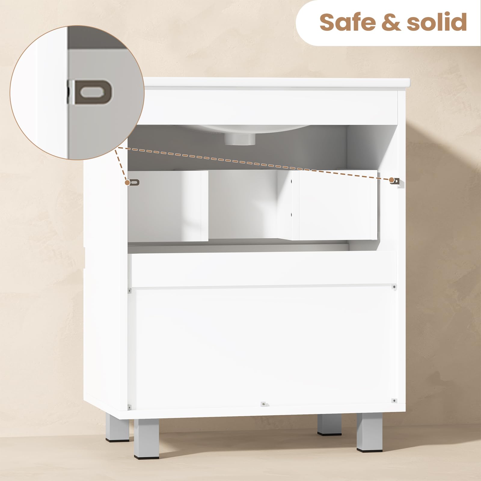 KIMENICH Lavabo con mobiletto da 60 cm, mobiletto da bagno con 2 cassetti grandi, lavabo con piedi, molto capiente, 61 x 46,5 x 87 cm, bianco