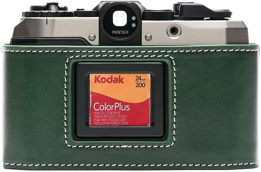 for Pentax 17 Case, Handmade Genuine Real Leather Half Camera Case Bag Cover for Pentax 17 Film Camera With Hand Strap (Green)