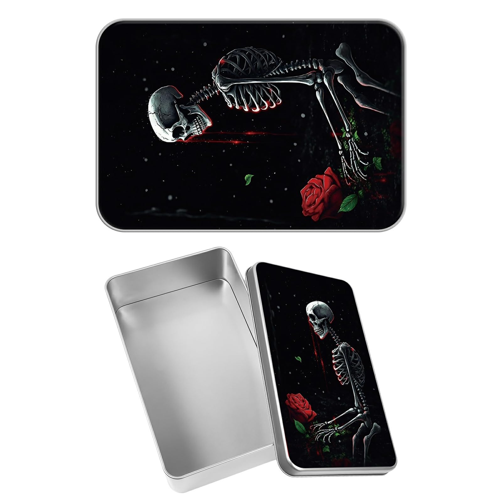 Rectangular Metal Tin Box with Removable Lid, Skull Rose Decorative Printed Metal Storage Container for Sweets Jewelry Tea Candies Cakes 7 x 4.33 x 2.17 inch– Single Pack
