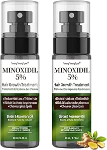 5% Minoxidil Spray for Men &amp; Women with Biotin &amp; Rosemary Oil for Hair Growth, Helps Reduce Hair Thinning, Strengthen Weak Hair, Support Fuller, Thicker-Looking Hair for Scalp &amp; Beard, 2 x 80ml