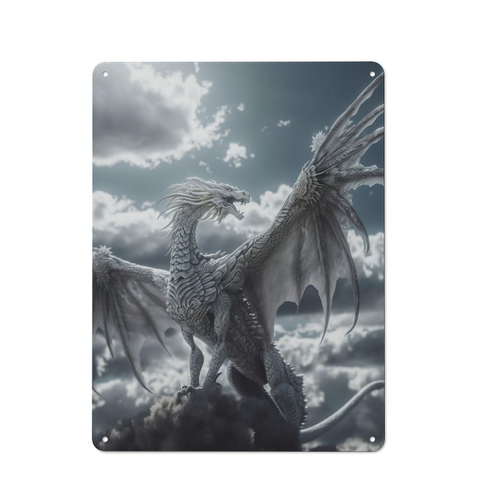 Junmoney White Heaven Dragon Garden Style Tin Sign 40X30cm, Porch Wall Decor For Patio Bar, Workshop, Shed Or Kitchen