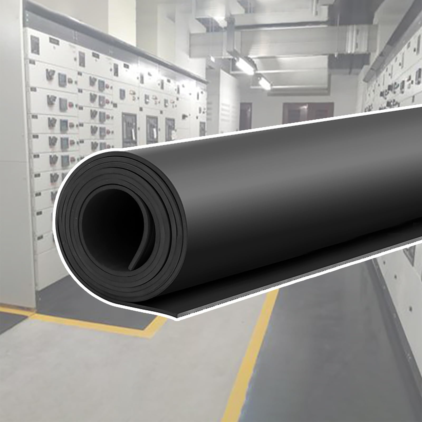 6 10 12 25 35 kV Insulating Rubber Mats Shock-Absorbing, Cuttable Electrical Switchboard Mat for Workshop/ Test Rooms, Substation Safety Matting/ Shock Protection Pad(15'x3 1/5'x1/5''(4.6mx1mx5mm))