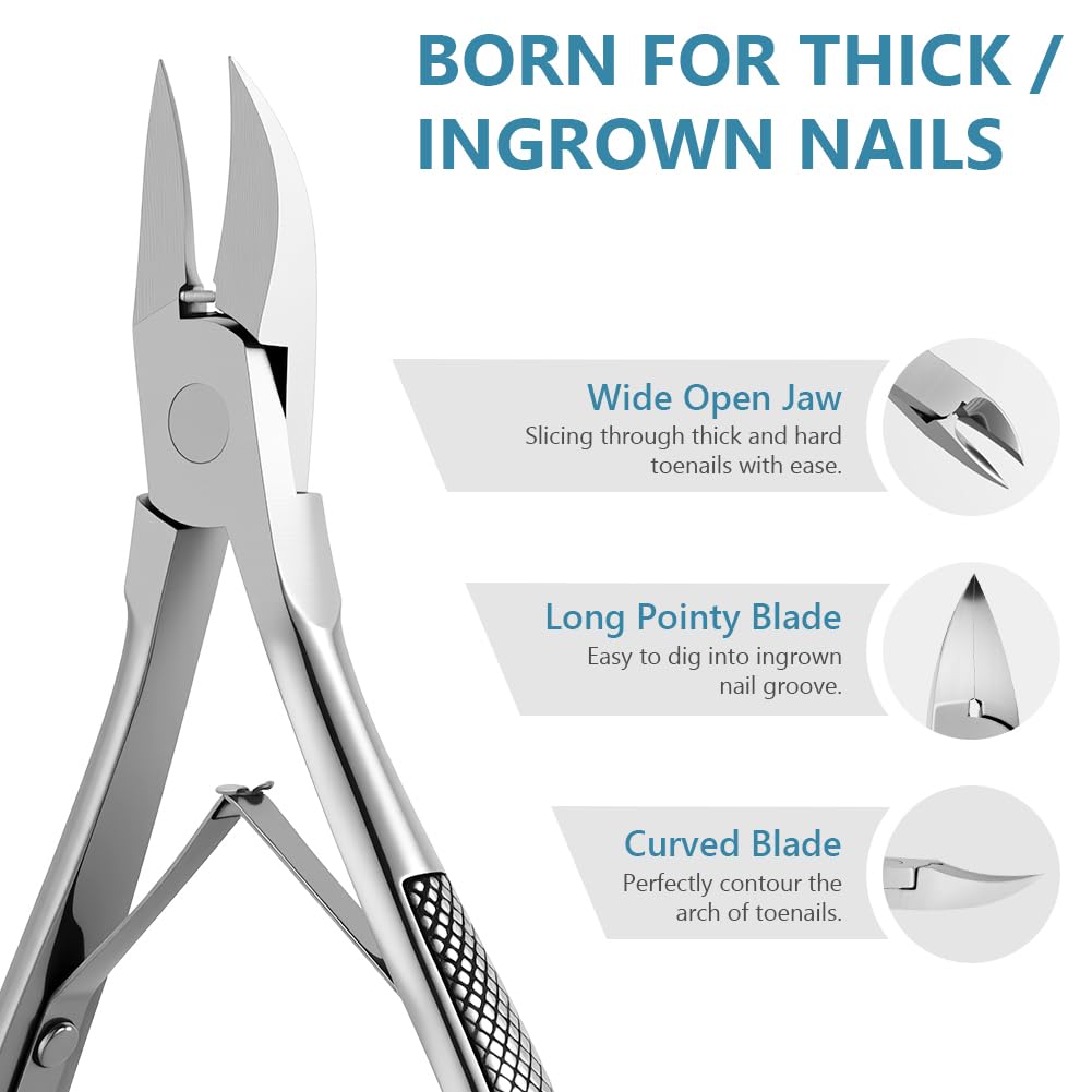 Beugo Pince Coupe Ongles, Pinces à Ongle Incarné en Acier Inoxydable Professionnelle avec Capuchon en Plastique Ciseaux à Cuticules pour Couper les Ongles Épais（B）