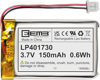 EEMB Lithium Polymer Battery 3.7V 150mAh 401730 Lipo Rechargeable Battery Pack with Wire Molex Connector for Speaker and Wireless Device- Confirm Device & Connector Polarity Before Purchase
