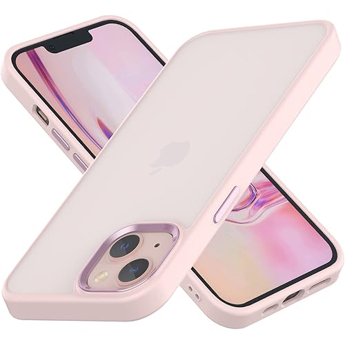 ZETAICIFANG Shockproof Phone Case,Compatible for iPhone 13 Case, 4FT Military Drop Protection Translucent Matte Hard Back with Soft Edge Airbag Protective Phone Cases for iPhone 13 (Pink)