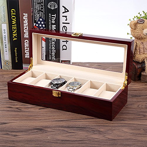 Kranich Watch Box, Valentine's Day Gifts, 6 Slot Wooden Watch Case With Removable Watch Pillow, Metal Clasp Watch Display, Watch Box Organizer For Men And Women #TOP2