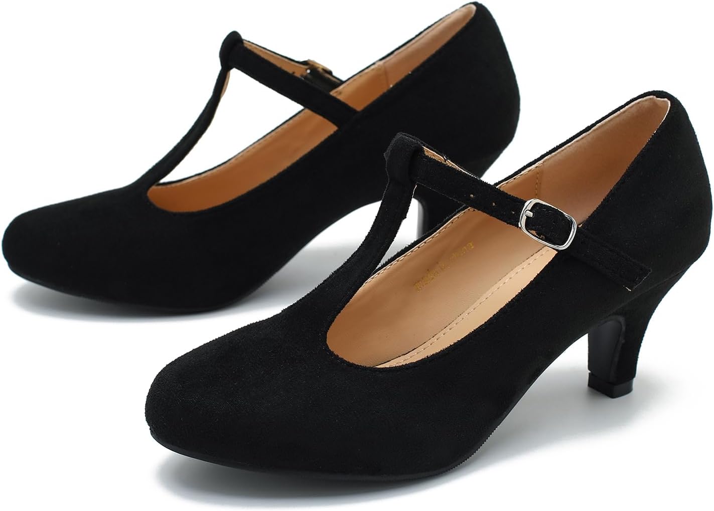 Women's Pumps Low Kitten Heels Mary Jane Retro T-Strap Comfortable Office Work Dress Shoes Black Velvet-40US 8 - Image 9