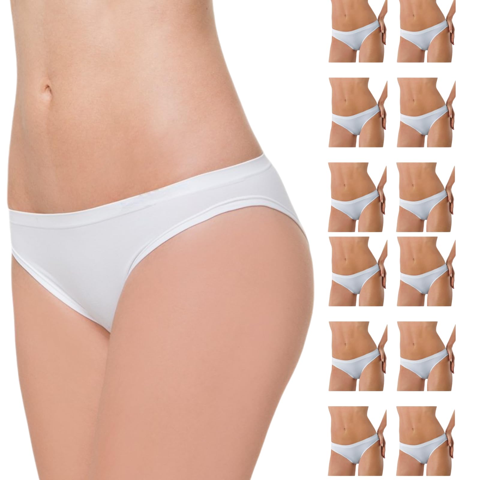 LADY·C Bragas de cintura baja para niña, de suave microfibra, paquete de 3-6-12 unidades (todo blanco, negro o todo nudo)
