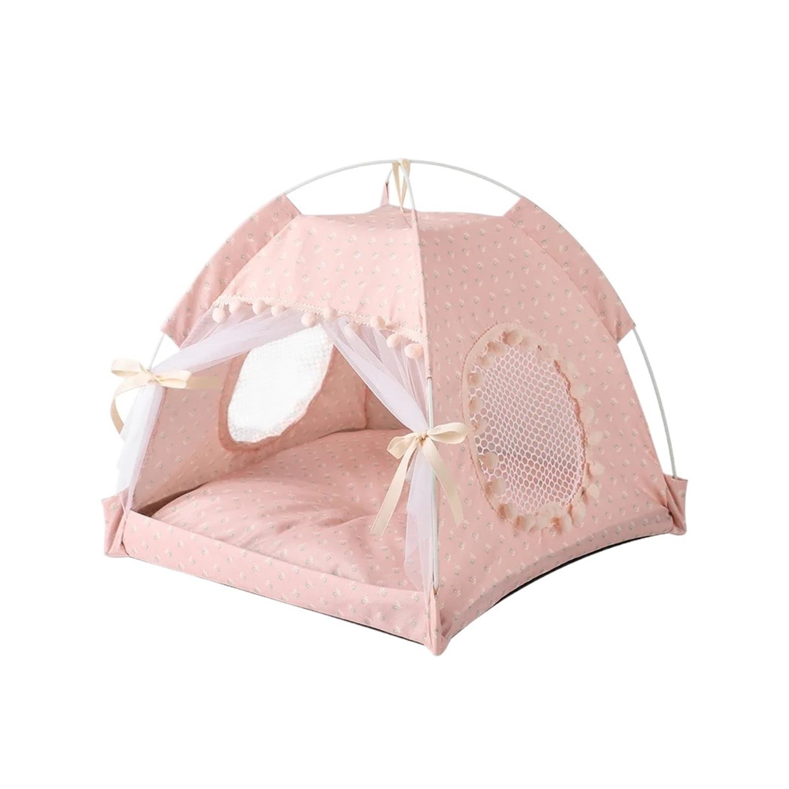 Tente pour chien et chat rose L | Lit d'intérieur pliable au motif floral pour petit animal