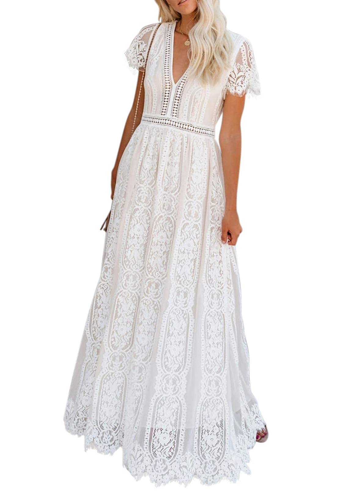 MERMAID'S CLOSET Maxi Abito Lungo Con Spalle Scoperte In Pizzo Floreale – Eleganza Boho Per Invitata A Matrimonio