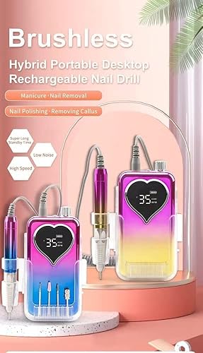 Taladro de uñas portátil sin escobillas de 45 W de alto par de 35,000 RPM recargable inalámbrico e lima de uñas eléctrica