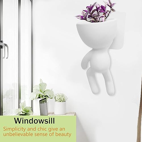 Miniatura 4 de Paquete de 2 macetas de cerámica para pared, macetas colgantes para suculentas, macetas creativas con forma humana para cactus, macetas pequeñas