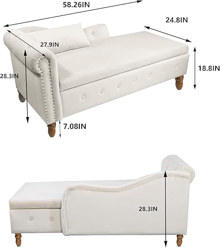 Miniatura 2 de Chaise Lounge para interiores, sillón de terciopelo con almacenamiento y almohada, moderno sofá tumbona tapizado con brazo enrollado con ribete de
