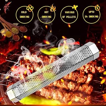 12 Smoke Tube for Pellet Smoker, Basic Version No Accessories Included, 5 Hours Billowing Smoke Hot & Cold Smoking, Stainless Steel Wood Chip Smoking Tube for Gas & Charcoal BBQ Grills