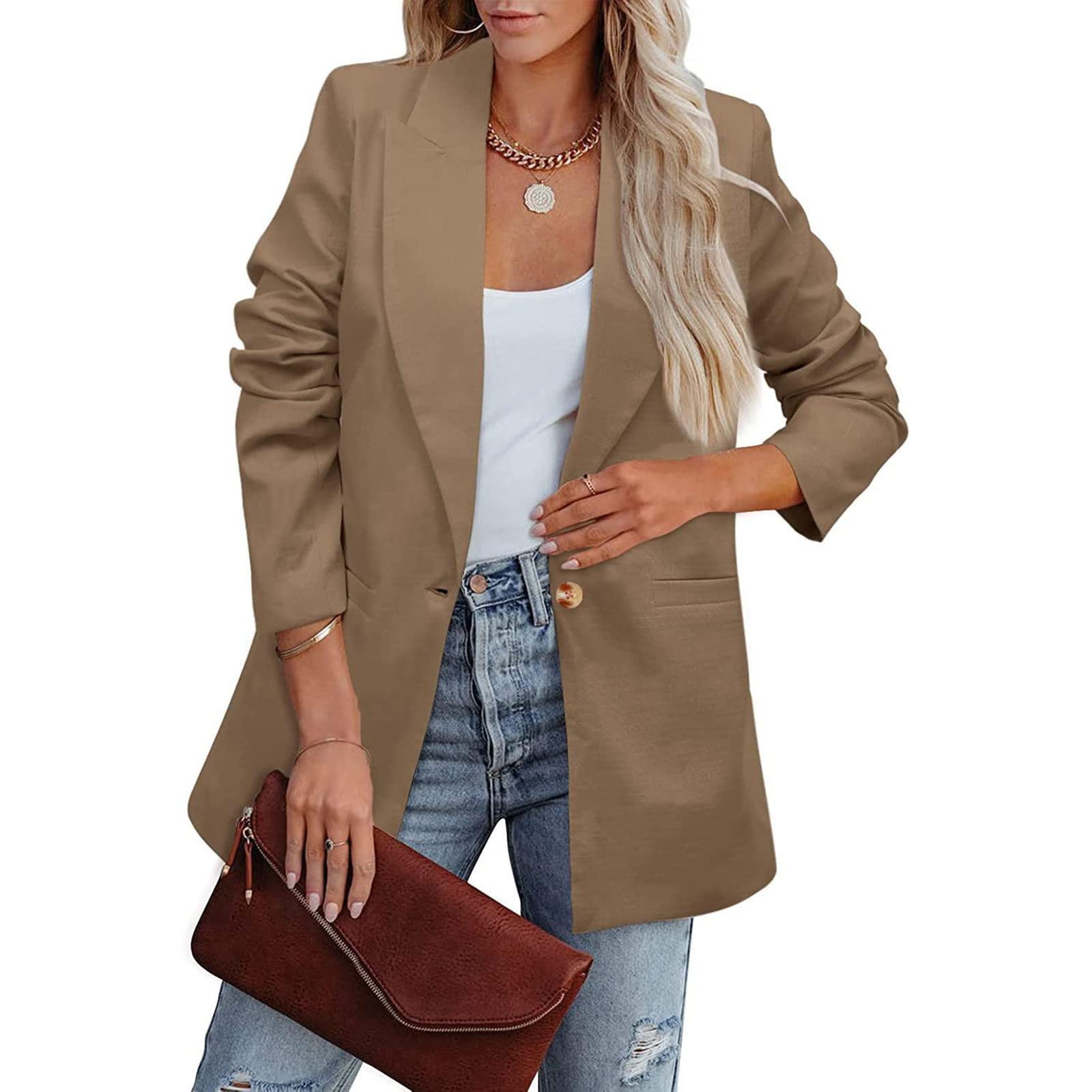 Womens Business Casual Blazers Lapel Collar Long Sleeve Suit Jackets Dressy Open Front Work Office Stretch Blazer