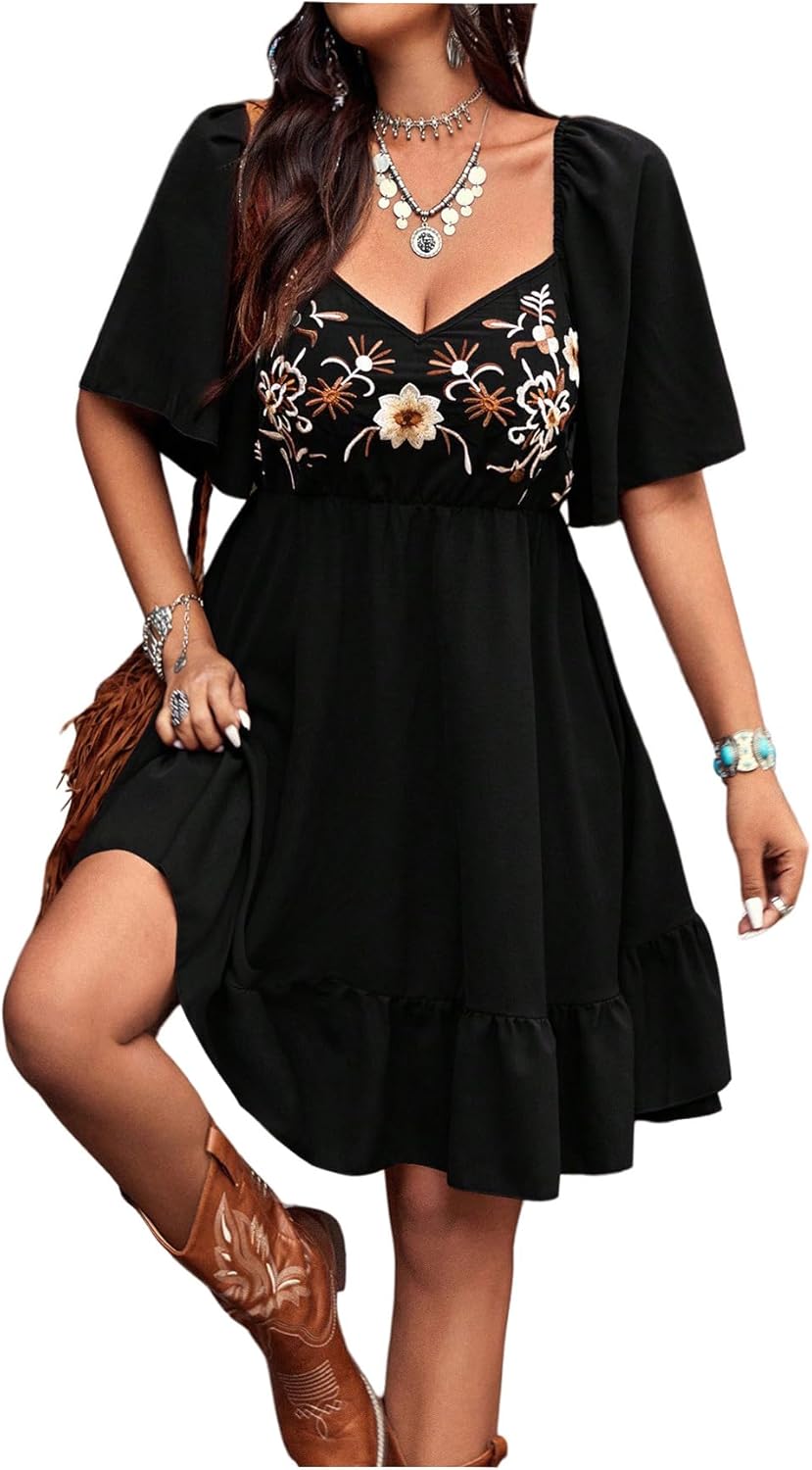 Womens Western Cowgirl Dress Floral Boho Mini Dresses Summer