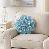 Vista 2 de Fennco Styles Almohada decorativa de pétalos en forma de corazón 3D hecha a mano con relleno redondo de 13 pulgadas, almohada floral aguamarina
