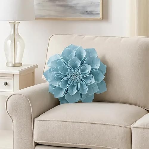 Miniatura 10 de Fennco Styles Funda de almohada decorativa de pétalos en forma de corazón 3D hecha a mano de 16 pulgadas redonda, funda de almohada floral fucsia