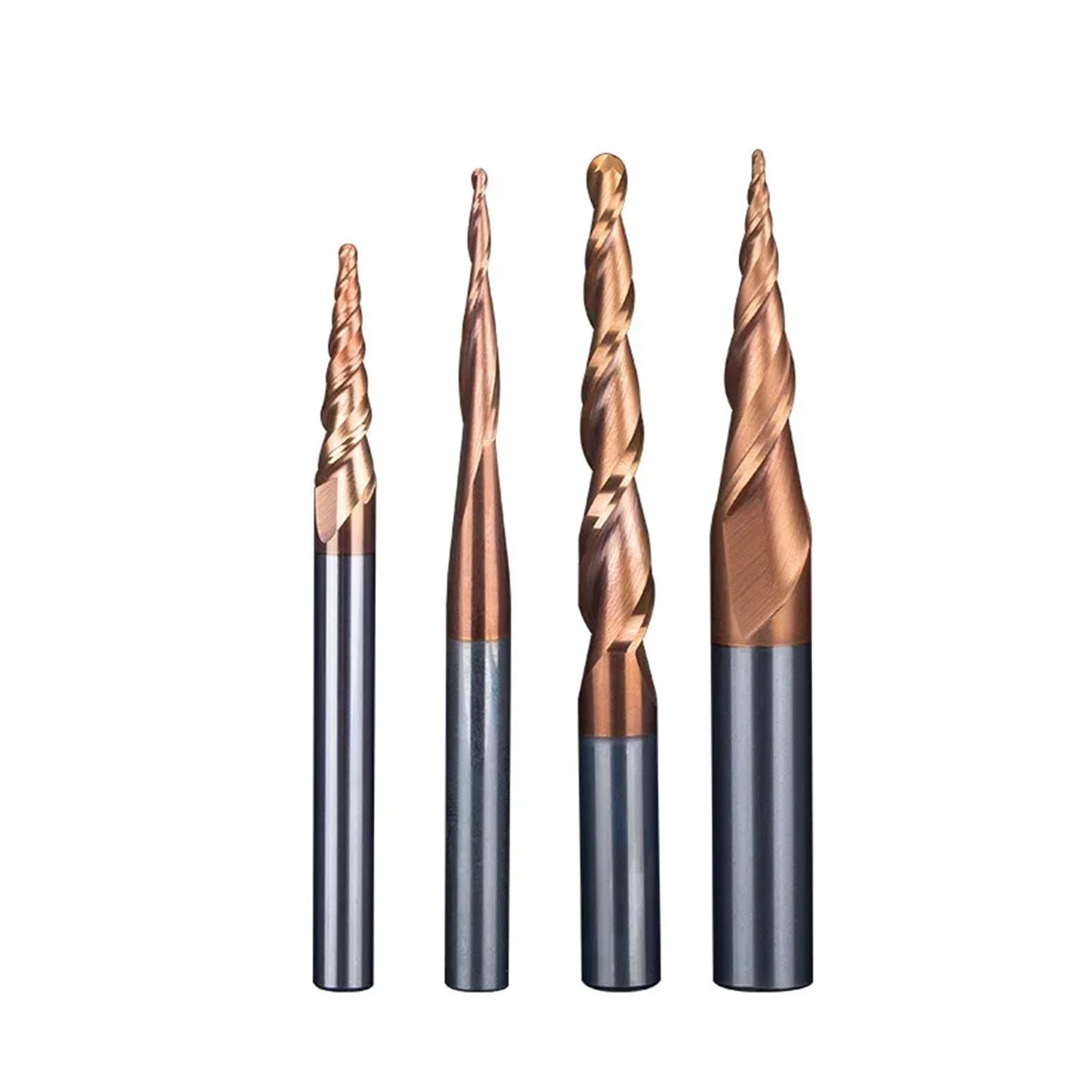 Frez z węglików spiekanych spiralny stożkowy 2-ostrzowy trzpień 4, 6, 8 mm trzpień, frez do obróbki drewna, wiertła do rzeźbienia 3D CNC, cięcie drewna(R1.0 x47C x8D x85L