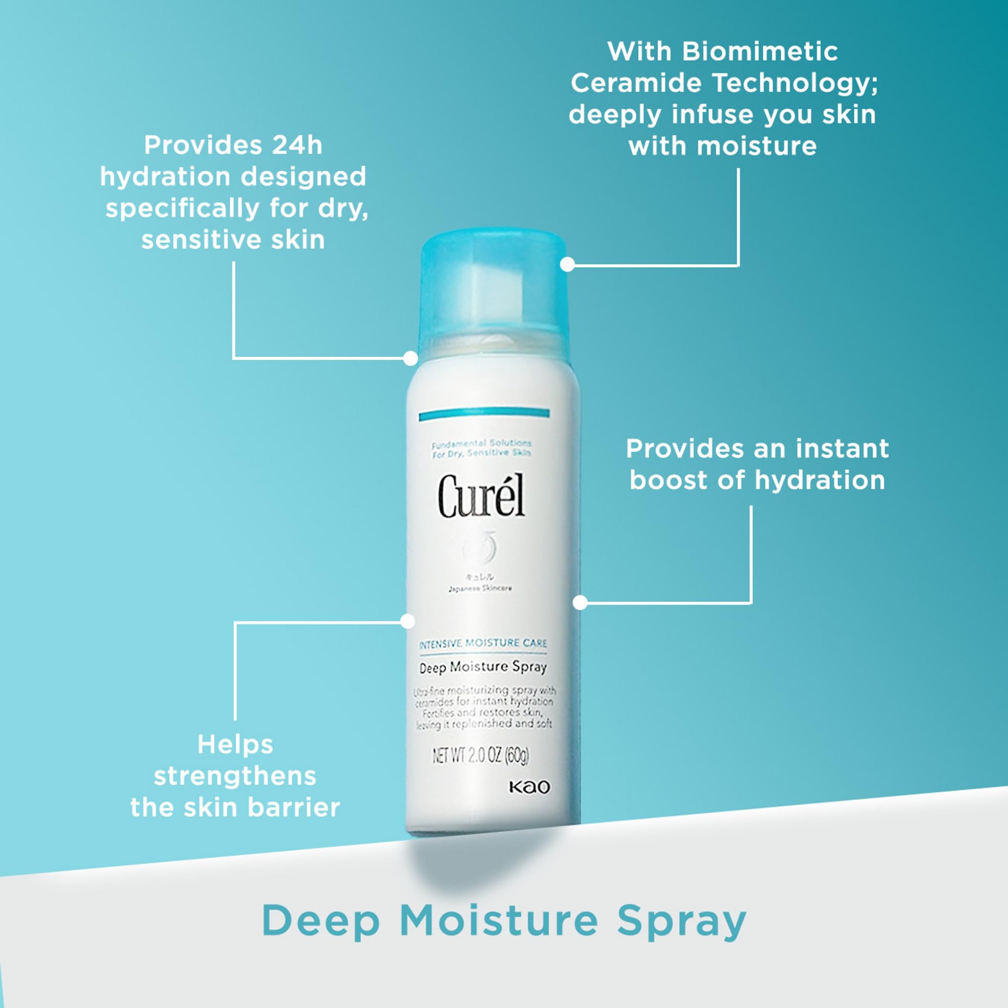 Curel Curél Spray Hydratant Profond Mini 60 g pour peaux sèches et sensibles