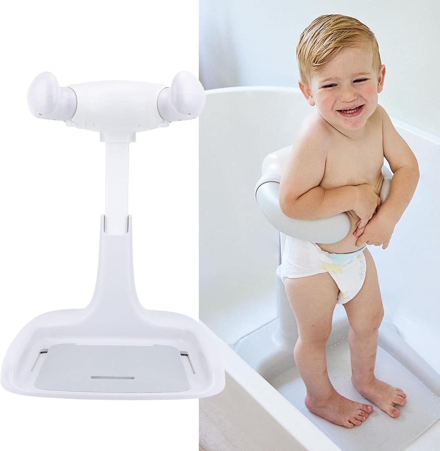 Luocute Baby Shower Stand, Adjustable Baby Bath Stand Infant Shower Support with Non Slip Design for Toddlers 6-36 Months (Grey)