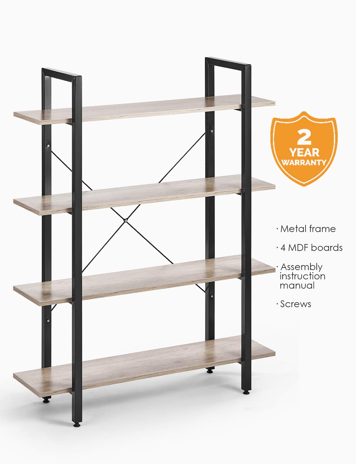 Buy Bookshelf Vintage Industrial 4 Tier Bookcase Solid Wood and Metal