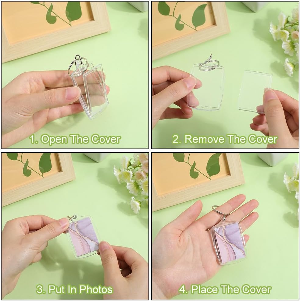50Pcs Acrylic Photo Frame Keychain Bulk Picture Keychain Blanks 2.2x1.6Inch Clear Rectangle Acrylic Photo Frame Snap-in Blank Keychain with Split Key Rings for Crafting DIY Keychains Making