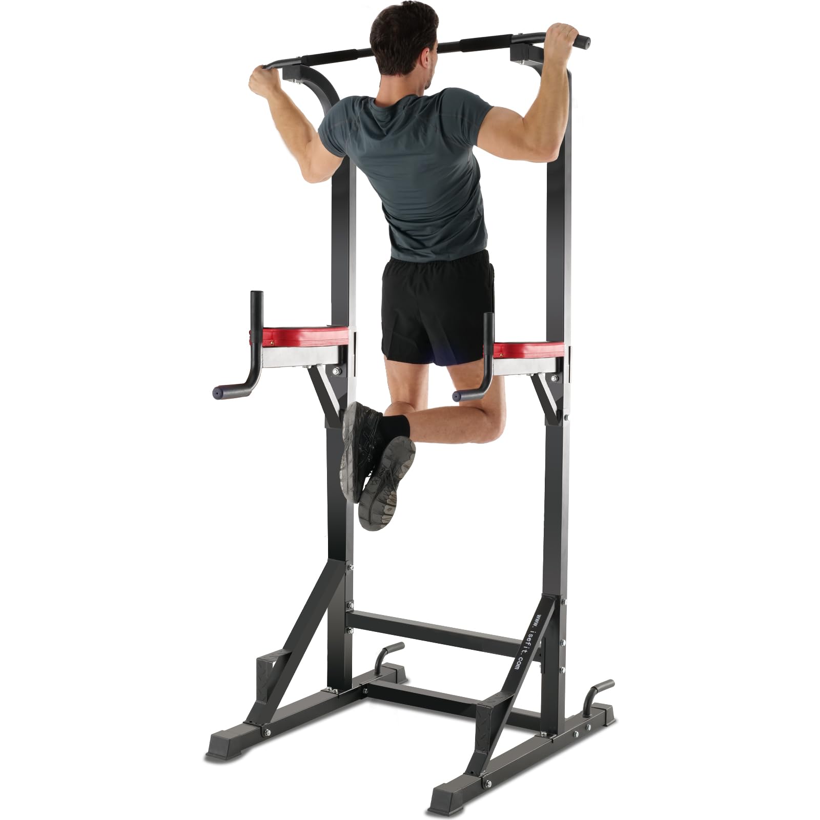 ISE 5 in1 Chaise Romaine Power Tower Workout Dip Station de Traction Station Musculation pour Entraînement Domicile, Pull Up Fitness Multifonction Chaise Romaine Musculation&Barre de Traction sur Pied